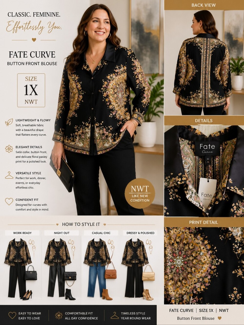 Fate Black Medallion-Print Button-Down Shirt